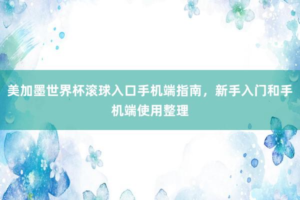 美加墨世界杯滚球入口手机端指南，新手入门和手机端使用整理